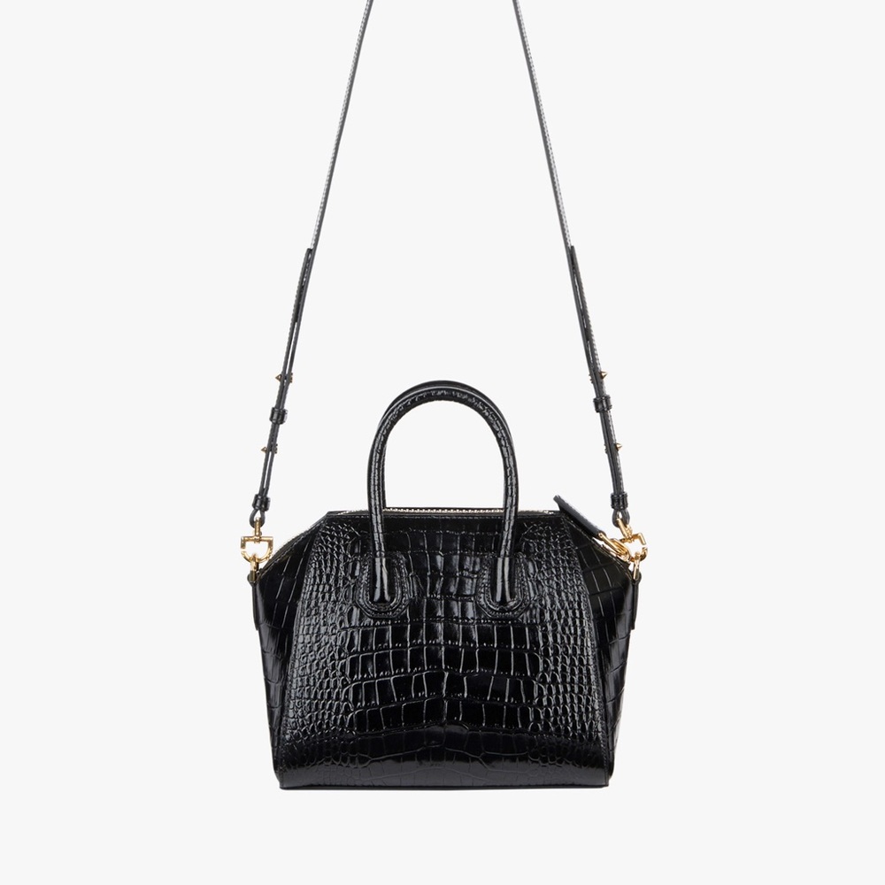 Small Givenchy Antigona Bag in Crocodile Effect Leather